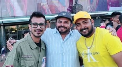 Prithvi Shaw and Yuzvendra Chahal were seen taking a photo outside the legendary Old Trafford Stadium.